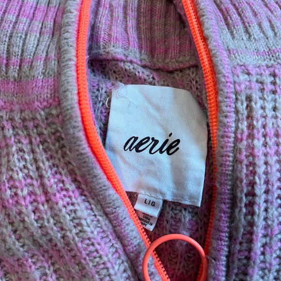 Aerie Pink & Brown Fuzzy Quarter Zip Sweater Size Large - Picture 2 of 5